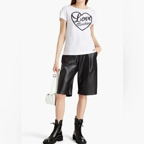 Authentic Love Moschino Faux Pearl Embellished Glittered Tee NWT - Picture 6 of 14